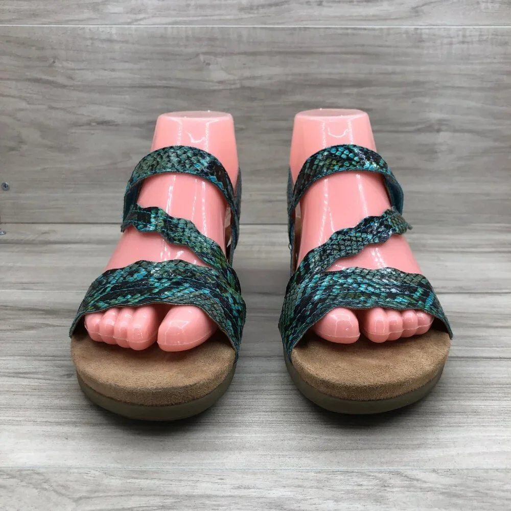 Earth Origins Sandals Womens 7M Poppy Teal Hook and Loop Wedge Shoes